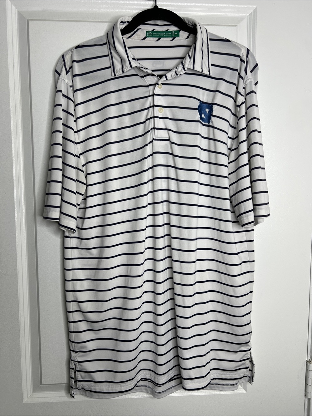 Southern Tide UNC Tar Heels Performance Polo Shirt Medium Navy White Striped